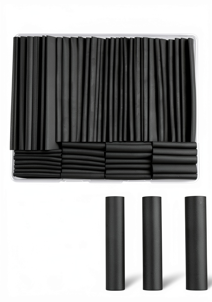 Installing Heat Shrink Tubing Rindion PE Premium Black 270PCS on a wooden workbench