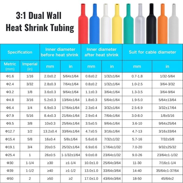 HOLED Heat Shrink Tubing Black 3:1 Shrink Ratio-6
