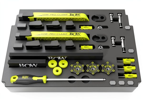 BOW Products Low Profile Clamping Kit - For Use on CNC Machines, MFT Tables, Dog Tables, T-Track Tables and Work Benches - Includes Hold Down Clamps, Fences, Interchangeable Tips and Hardware-0
